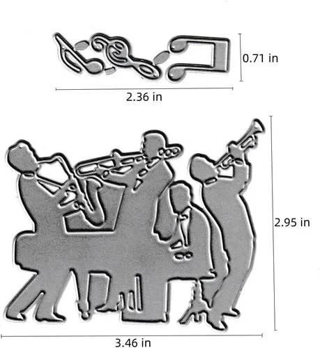 Vista 2 de Troqueles de corte de saxo de piano para banda de música, notas musicales, plantillas de metal en relieve, molde de plantilla para álbumes