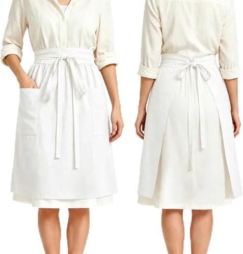 Vista 9 de Linen Pioneer - Delantal de cintura para mujer con bolsillos Beige