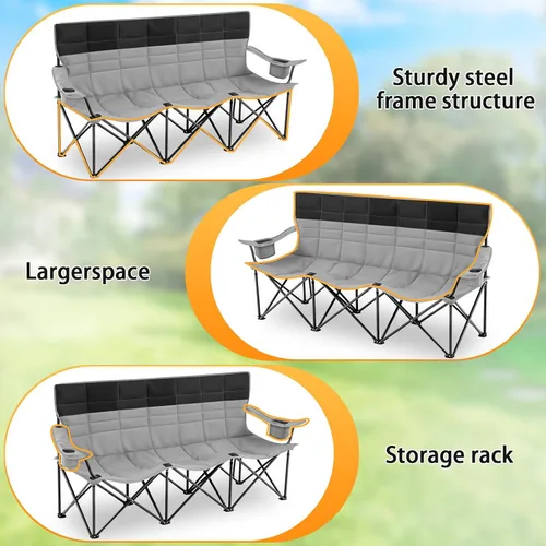 Vista 6 de Teenyyou Silla baja de camping para 3 personas con cojín grueso, silla plegable de gran tamaño para acampar en la playa, 700 libras, sofá biplaza