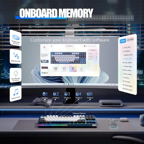 Vista 4 de KEMOVE Teclado mecánico inalámbrico K87 TKL para juegos, intercambiable en caliente, retroiluminación RGB, programable, Bluetooth2.4GHzUSB-C, 80% 87