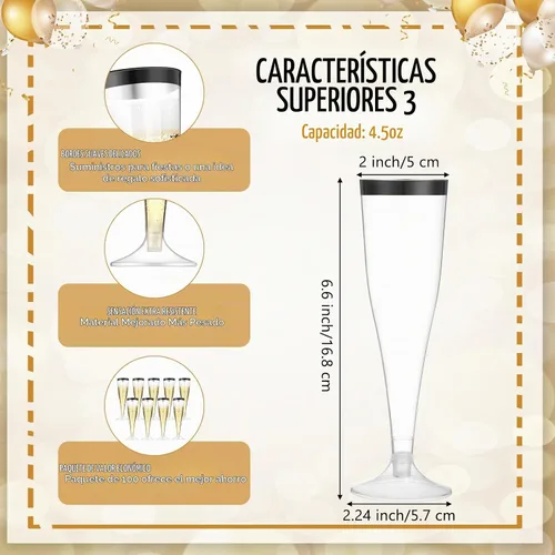 Vista 2 de Zubebe 100 Piezas de flautas de champán de plástico 4.5 oz Copas de champán de plástico transparente clásico Copas de champán para bodas, fiestas