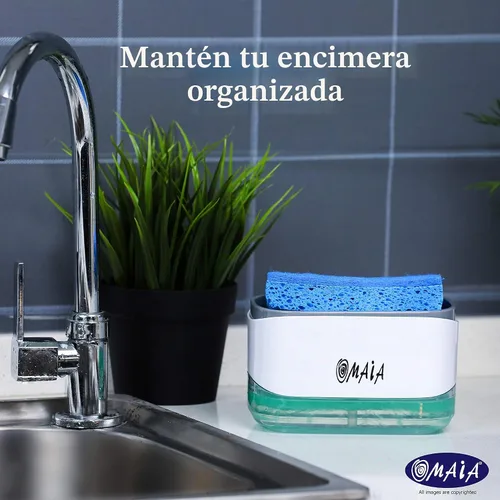 Vista 6 de OMAIA Dispensador de jabón para platos 2 en 1 con soporte para esponja, dispositivo de cocina inteligente, organizador de encimera de fregadero