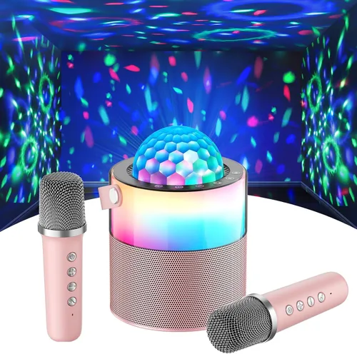 Vista 11 de Máquina de karaoke para niños, altavoz Bluetooth portátil con micrófono inalámbrico y luces LED, efectos de voz mágicos, para niñas, fiesta en casa