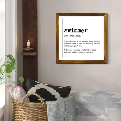Vista 2 de Swimmer Definition Sign Swimmer Typographic Art Print Wood Framed Hanging Plaque Farmhouse Dictionary Minimalist Wall Art for Entry Living Room