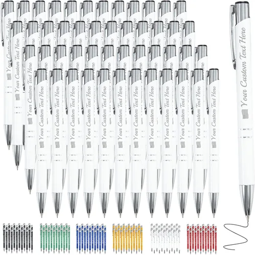 Vista 16 de Bolígrafo personalizado, 1 unidad, bolígrafo personalizado con logotipo de mensaje de nombre comercial grabado, tapa de clic de tinta negra, regalo
