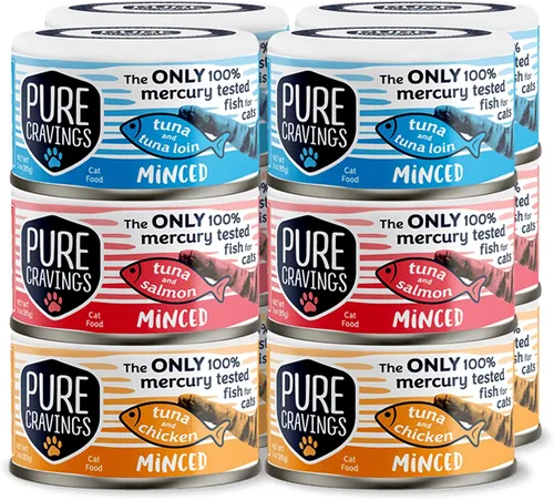 Vista 8 de Pure Cravings Alimento enlatado húmedo de atún y pollo picado para gatos, 100% probado con mercurio, lata de pescado húmedo para gatos, sin granos