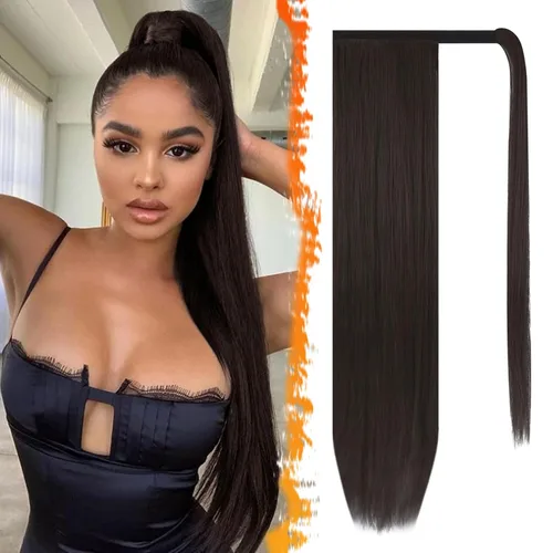 Vista 12 de BARSDAR Extensión de Cola de Caballo Corta y Recta - Extensiones de Cabello de Cola de Caballo con Cordón de 14 Pulgadas en Negro para Mujeres