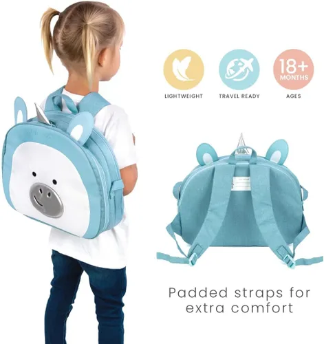Vista 3 de Lulyboo Bandeja y mochila para asiento de automóvil de unicornio para niños pequeños Escritorio de viaje para niños con superficie de escritura
