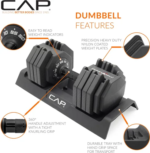 Vista 17 de CAP ADJUSTABELL - Juego de mancuernas ajustables de selección rápida de primera calidad para entrenamiento de fuerza, individuales y pares, 12.5