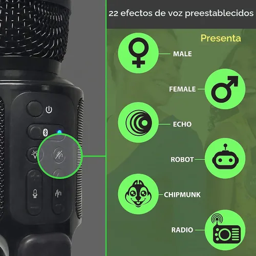 Vista 4 de Micrófono portátil Move de Singing Machine – Micrófono y altavoz Bluetooth para karaoke con luces LED, 22 efectos de voz y batería recargable