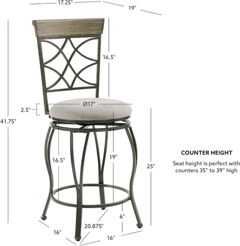 Vista 3 de Linon Curves - Taburete giratorio de metal de peltre de 25 pulgadas con asiento tapizado beige