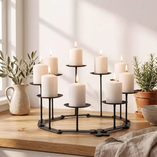 Vista 10 de Candelabro de metal ajustable de 5 pilares, portavelas negro mate Velas A-5