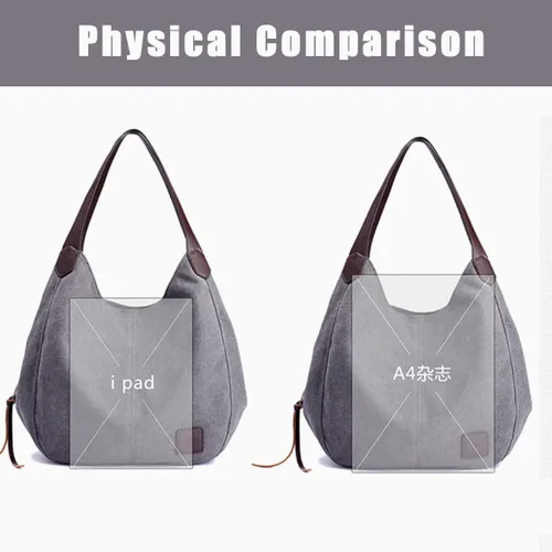 Vista 4 de Bolso Hobo de lona para mujer, bolsos de hombro con múltiples bolsillos