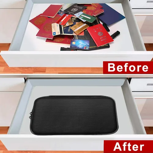 Vista 7 de ENGPOW Pequeño estuche organizador de almacenamiento ignífugo con cerradura (9"x 5.3"x 3.7"), bolsa billetera organizadora de monedas caja fuerte