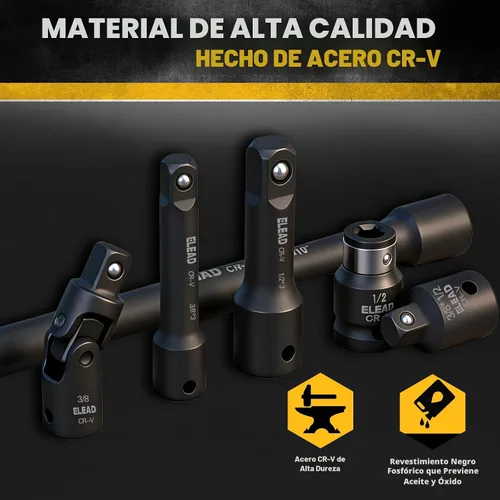 Vista 4 de Juego de extensión de enchufe de impacto de 18 piezas: barra de extensión de enchufe de accionamiento de 1/4", 3/8" y 1/2", juego de adaptadores