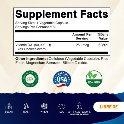 Vista 2 de Vitamatic 3 Pack Vitamina D3 50,000 UI (como colecalciferol), Dosis Semanal Única, 1250 mcg, 60 cápsulas vegetarianas Suministro para 1 año, Fórmula