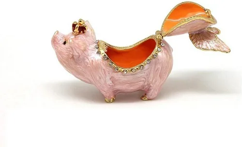 Vista 7 de Caja de joyería esmaltada adornos de almacenamiento rosados decorativos únicos con figuras clásicas con bisagras bonita caja de joyería de animales