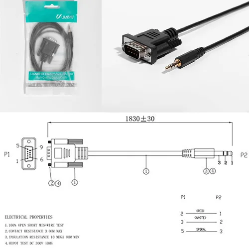 Vista 6 de DB9Pin M a DC3.0.197 in Serial RS232 Cable 6 pies DB9Pin a 0.138 in Serial Cable L= 6FT Negro