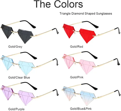 Vista 6 de JOVAKIT Gafas de sol triangulares con forma de diamante para mujeres y hombres, gafas de sol vintage sin montura retro para fiesta rave, gafas