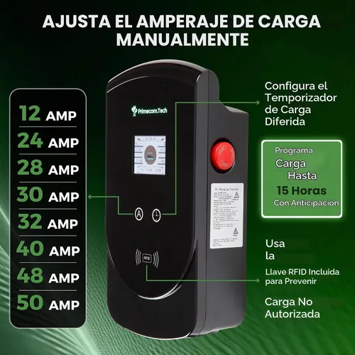 Vista 4 de PRIMECOM.TECH - Estación de carga inteligente para el hogar de vehículos eléctricos de nivel 2 de 50 amperios de 220 voltios para Tesla y todas
