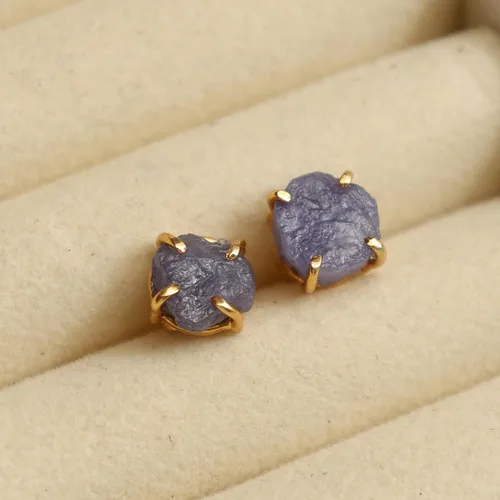 Vista 131 de Gempires Natural Raw Prong Setting Stud Earrings, 8-10 mm Crystals Earring, Handmade Jewelry, Gift for Her