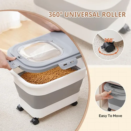 Vista 3 de SEWIU Contenedor de Almacenamiento de Comida para Perros 2pack*20LB, Contenedor Plegable de Comida para Perros con Cuenco de Silicona de Viaje