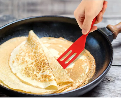 Vista 4 de Patelai Mini espátula de silicona para servir brownie, flexible, antiadherente, resistente al calor, espátula ranurada para huevos en sartén Rojo