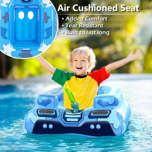 Vista 4 de Flotadores de Piscina de Tanque Inflables para Niños – Jasonwell Flotadores de Piscina para Niños Pequeños Tanque de Piscina con Cañón de Agua