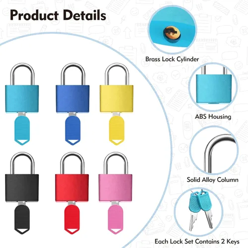 Vista 3 de 6 cerraduras de equipaje pequeñas con llaves cubiertas de plástico Mini candado para maleta, mochila y caja