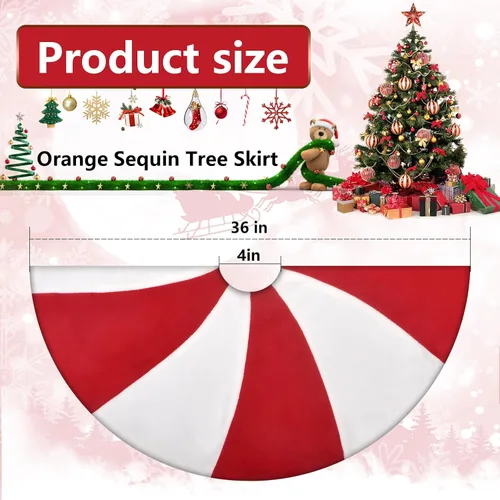 Vista 7 de yuboo Falda para árbol de Navidad y Halloween de menta roja y blanca, 36 pulgadas, falda de árbol de Navidad y Halloween de piruleta, adornos