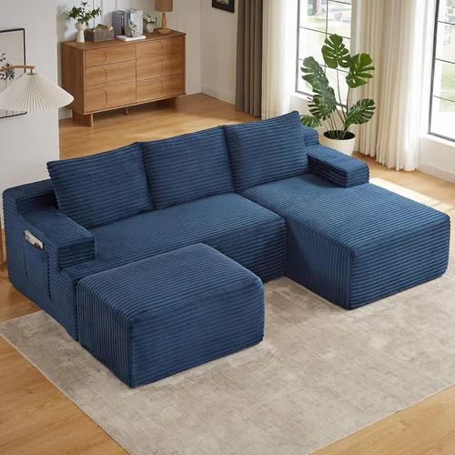 Vista 21 de Sofá modular Cloud de 95 pulgadas con otomana, moderno sofá nube en forma de U con asiento profundo, cómodo sofá de pana de 3 plazas, sofá de espuma