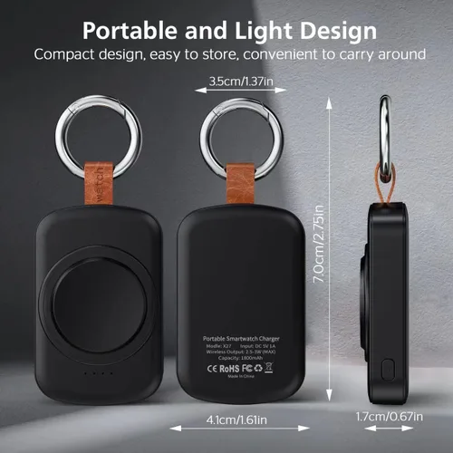 Vista 5 de Cargador portátil para Samsung Galaxy Watch, cargador portátil de 1800 mAh para Samsung Galaxy Watch 8/8 Classic/7/Ultra/6/6 Classic/5/5 Pro/4/3