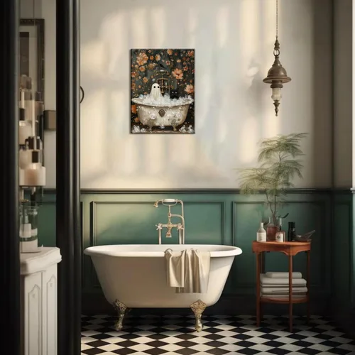Vista 7 de Juego de 3 arte de pared de fantasmas de Halloween para baño, divertido gótico, decoración de pared de academia oscura, fantasma de terror y gato