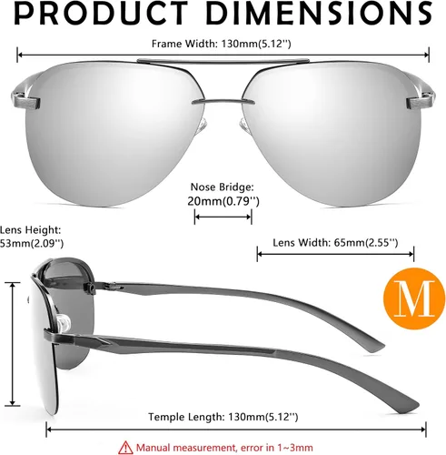 Vista 6 de FEISEDY Gafas de sol polarizadas de aviador para hombres y mujeres, bisagras de resorte, gafas de sol piloto sin montura UV400 protección B0083