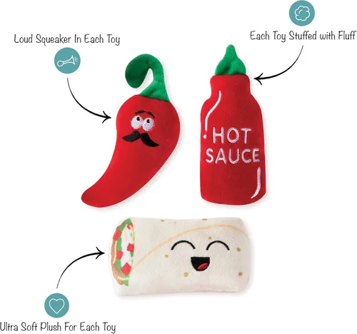 Vista 2 de Fringe Studio, Hot & Spicy - Juego de 3 juguetes de peluche para perros pequeños, colección PetShop (289435)