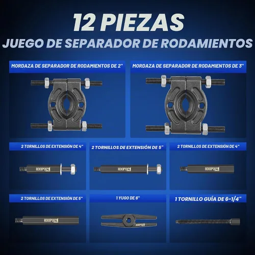 Vista 2 de KOOPOOL Extractor de rodamientos de 12 piezas, juego de extractor de cubo de rueda, herramienta de extracción de rodamientos de rueda, extractor