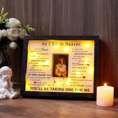 Vista 2 de WOODEXPE Regalo de condolencia Caja Sombra LED Memorial de 8" x 10" Marco de Recuerdo para Regalos Conmemorativos por Pérdida de un Ser Querido Foto