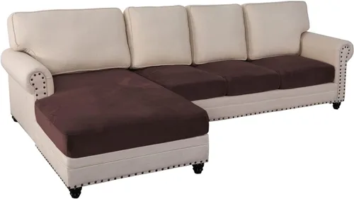 Vista 15 de Fundas de cojín de terciopelo elástico de 3 piezas para sofá en forma de L, funda de diván, protector de muebles para sofá seccional Negro