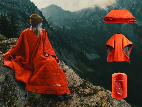 Vista 2 de KAMMOK Manta de montaña – Forro polar ultra afelpado, resistente al agua, portátil, duradera, manta de campamento para interiores y exteriores
