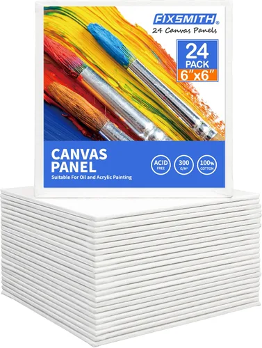 Vista 39 de FIXSMITH - Bastidores de lienzo para pintar 4x4 pulgadas, paquete súper económico de 24 mini lienzos, paneles de lienzo en blanco, 100% algodón