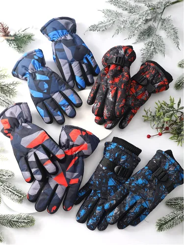 Vista 5 de 4 pares de guantes de invierno unisex para niños, impermeables, guantes de esquí para la nieve, guantes de esquí gruesos y cálidos para niños de 8 a