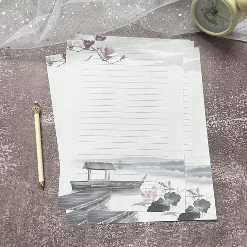 Vista 8 de 50 papeles de papelería de escritura, papel de papelería forrado para escribir cartas, papel de carta vintage con líneas, 100 GSM, tamaño A4, 10