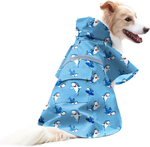 Vista 9 de NACOCO - Impermeable ajustable para perros, poncho a prueba de agua, ropa ligera para lluvia con capucha y tira reflejante, m, Azul