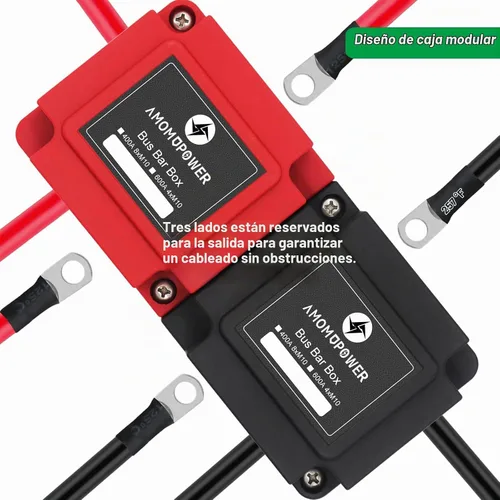 Vista 5 de Barra colectora 400A 12V-48V CC Bloque de distribución de energía de cobre resistente, 8XM10 (3/8 pulgadas), módulo independiente negativo positivo