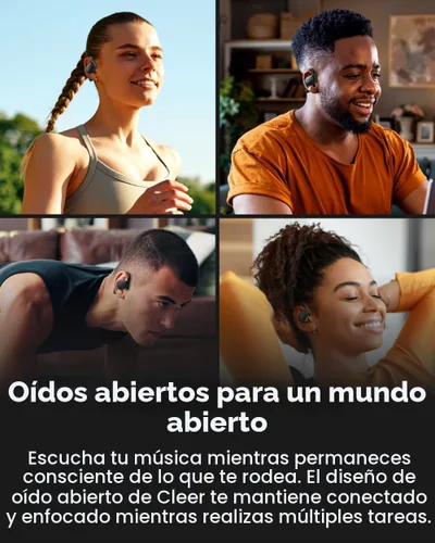 Vista 6 de Cleer ARC 5 - Auriculares de oreja abierta con ganchos, audio espacial Dolby y THX, tiempo de reproducción de 60 horas, carga rápida, impermeables