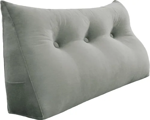 Vista 28 de Almohada de cuña doble gruesa de 8 libras para cabecero de dormitorio universitario, almohada de cuña de terciopelo con respaldo triangular