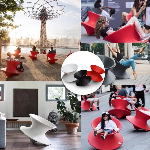 Vista 4 de Silla giratoria giratoria 360, moderna silla giratoria de fibra de vidrio negra para interiores y exteriores, perfecta para entrenamiento sensorial