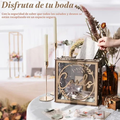 Vista 5 de OurWarm Caja de Tarjetas de Boda para Recepción, Cajas de Tarjetas de Boda de Madera con Ventana, Caja de Tarjetas de Regalo de Dinero con Sobre