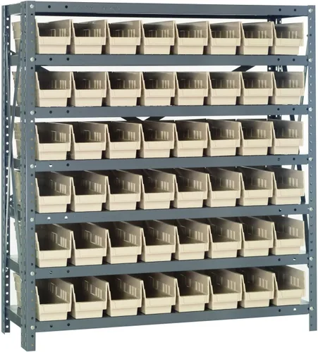 Vista 294 de Quantum QSBU-245BK Heavy Duty Shelving Unit with (7) Shelves and (24) QUS245 Black Bins for Garage Warehouse Storage Distribution 400 lb Load