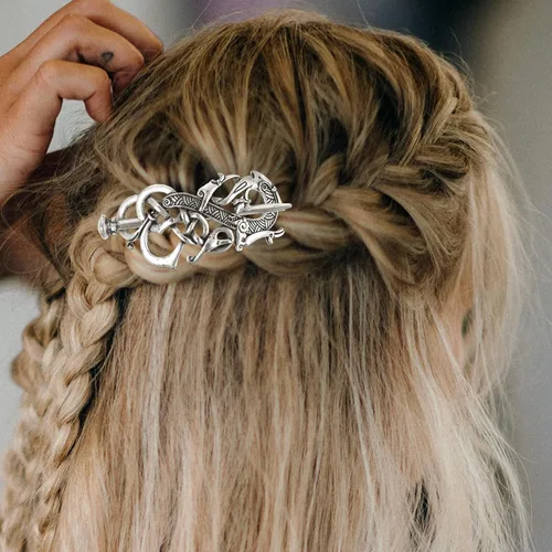 Vista 4 de Lurrose Pinzas para el cabello con diseño de dragón vikingo, pinza para el cabello, aleación irlandesa con palo, para mujer y hombre